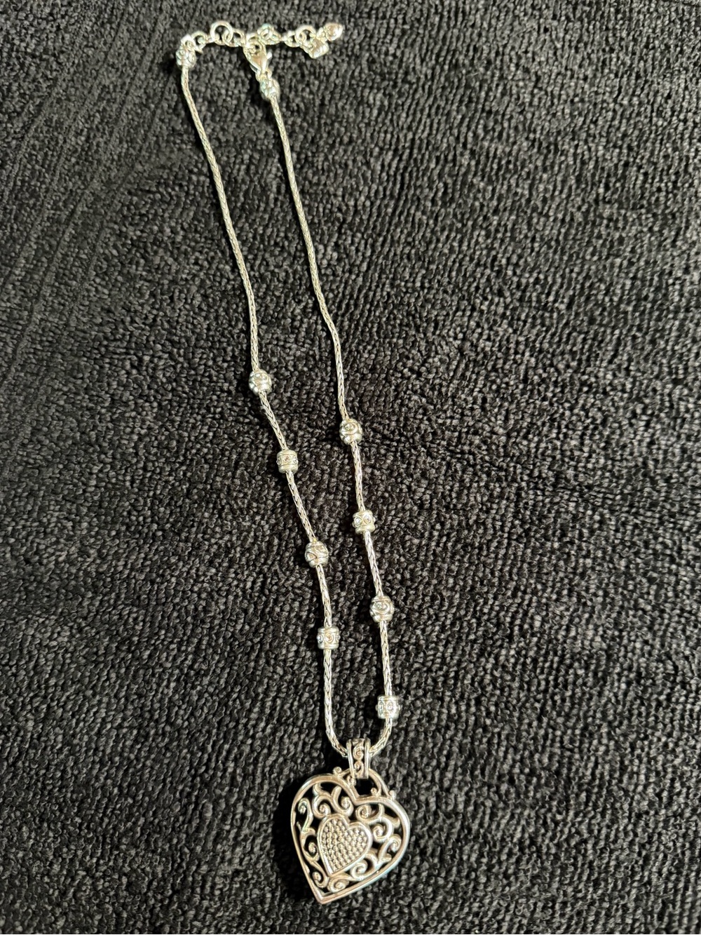 Brighton Silver Filigree Heart Pendant Necklace with Sparkle Accents